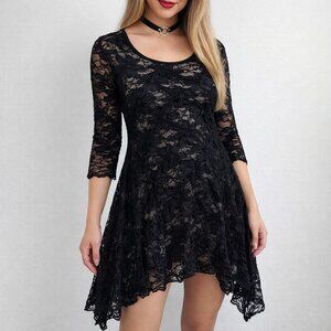 Inside Out Black Lace Dress L Asymmetrical Hem Sheer Goth Y2K USA Made Whimsy